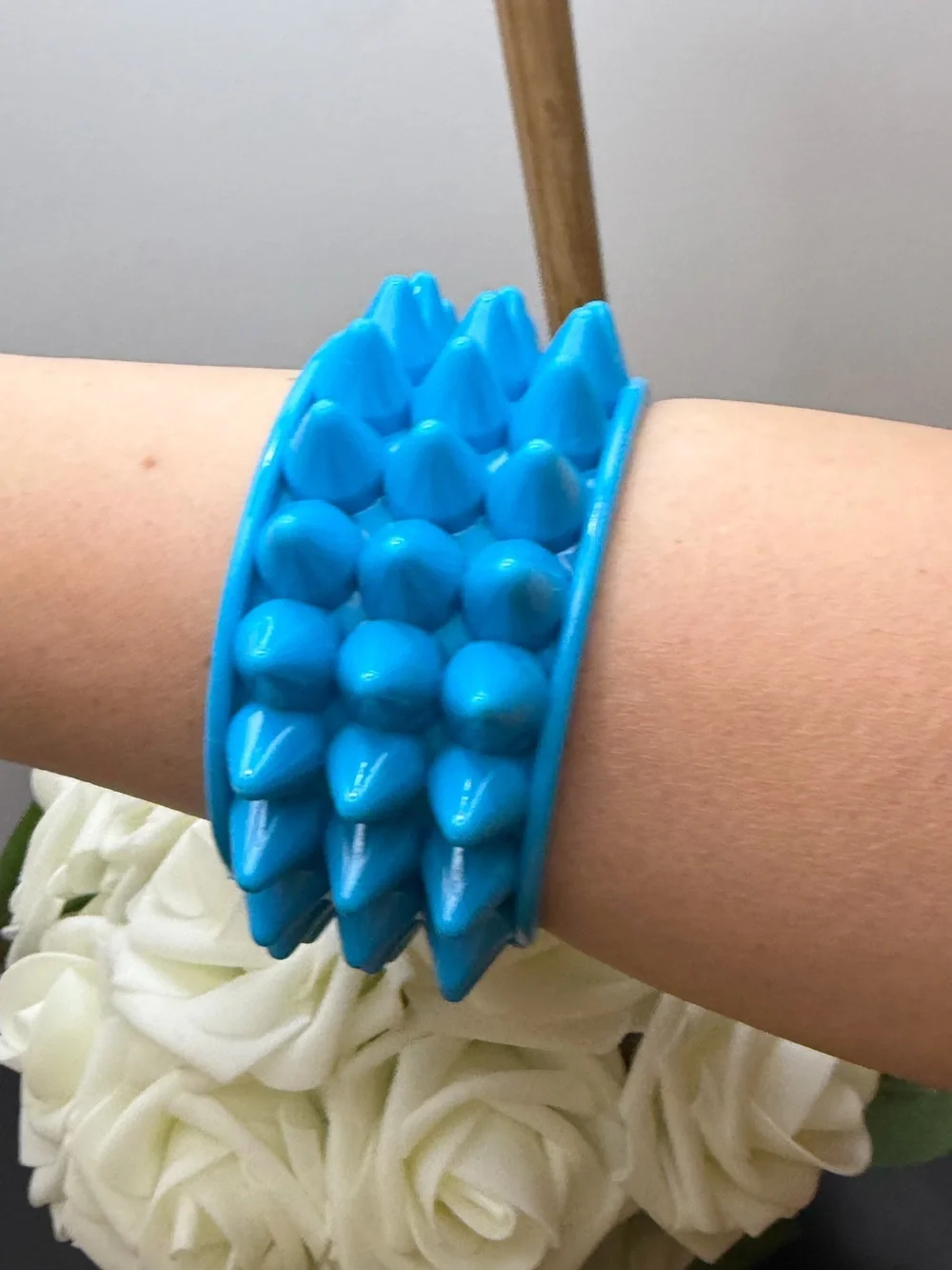 Blue Spiked Statement Bangle Bracelet
